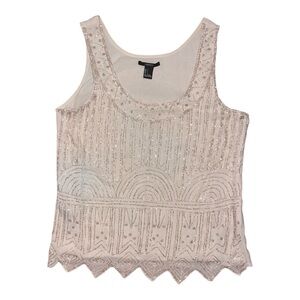 Forever 21 Beaded Cream Sleeveless Top - Perfect for 20s Theme Party